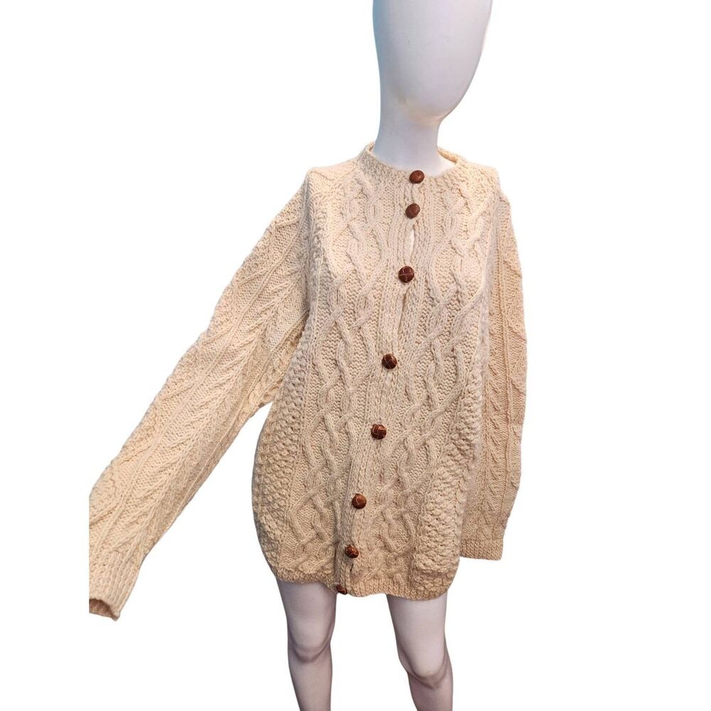 Fishermans Cableknit Sweater Womens XL HandKnit Cardigan Vintage - Picture 2 of 6